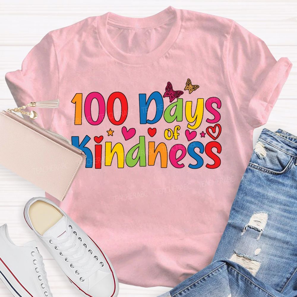Personalized Grade 100 Days Of Kindness Colorful Hearts And Fonts T-shirt