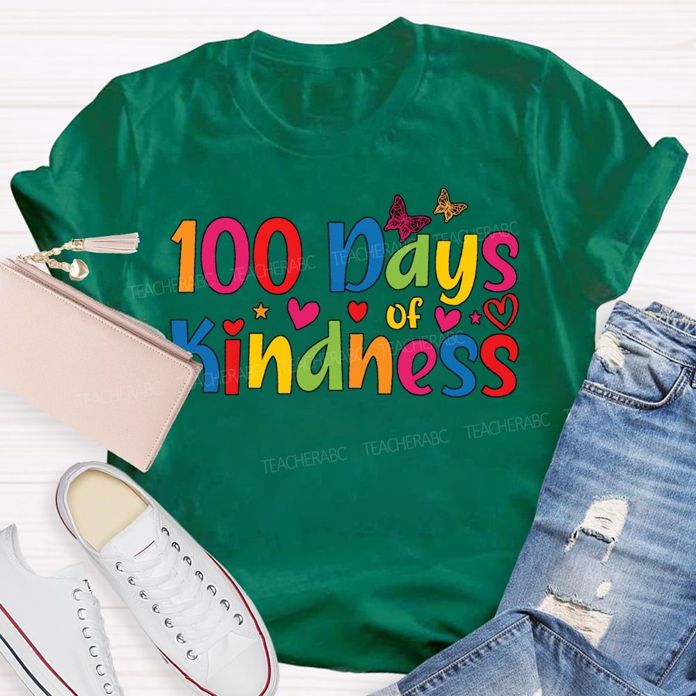 100 Days Of Kindness Colorful Hearts And Fonts T-shirt