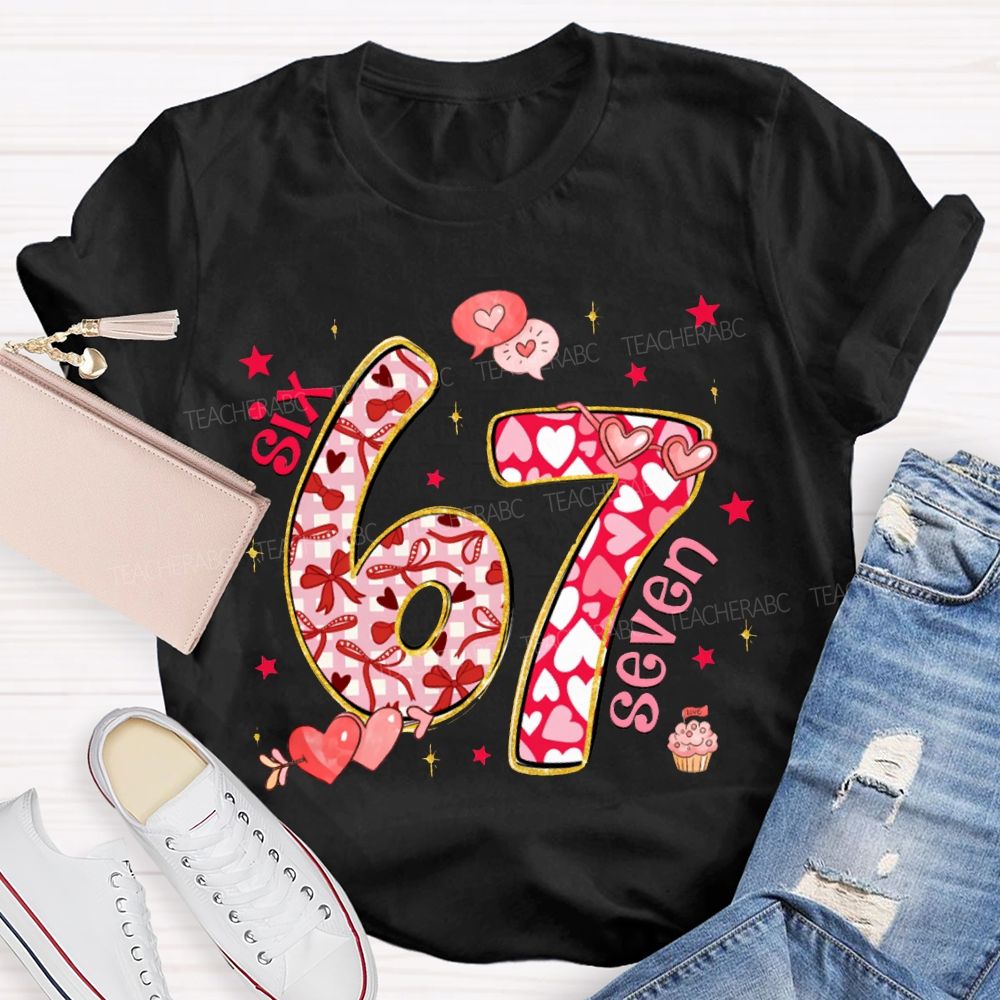 Six Seven Bow And Heart Font T-shirt