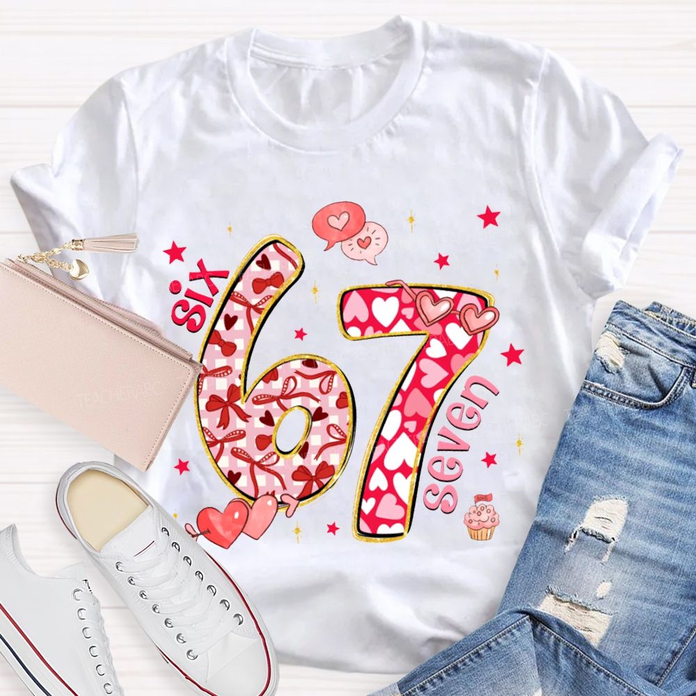 Six Seven Bow And Heart Font T-shirt