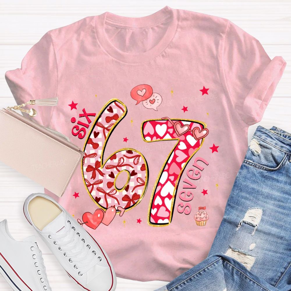 Six Seven Bow And Heart Font T-shirt