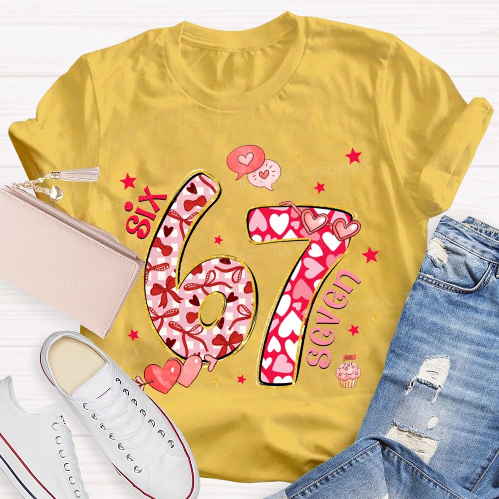 Six Seven Bow And Heart Font T-shirt