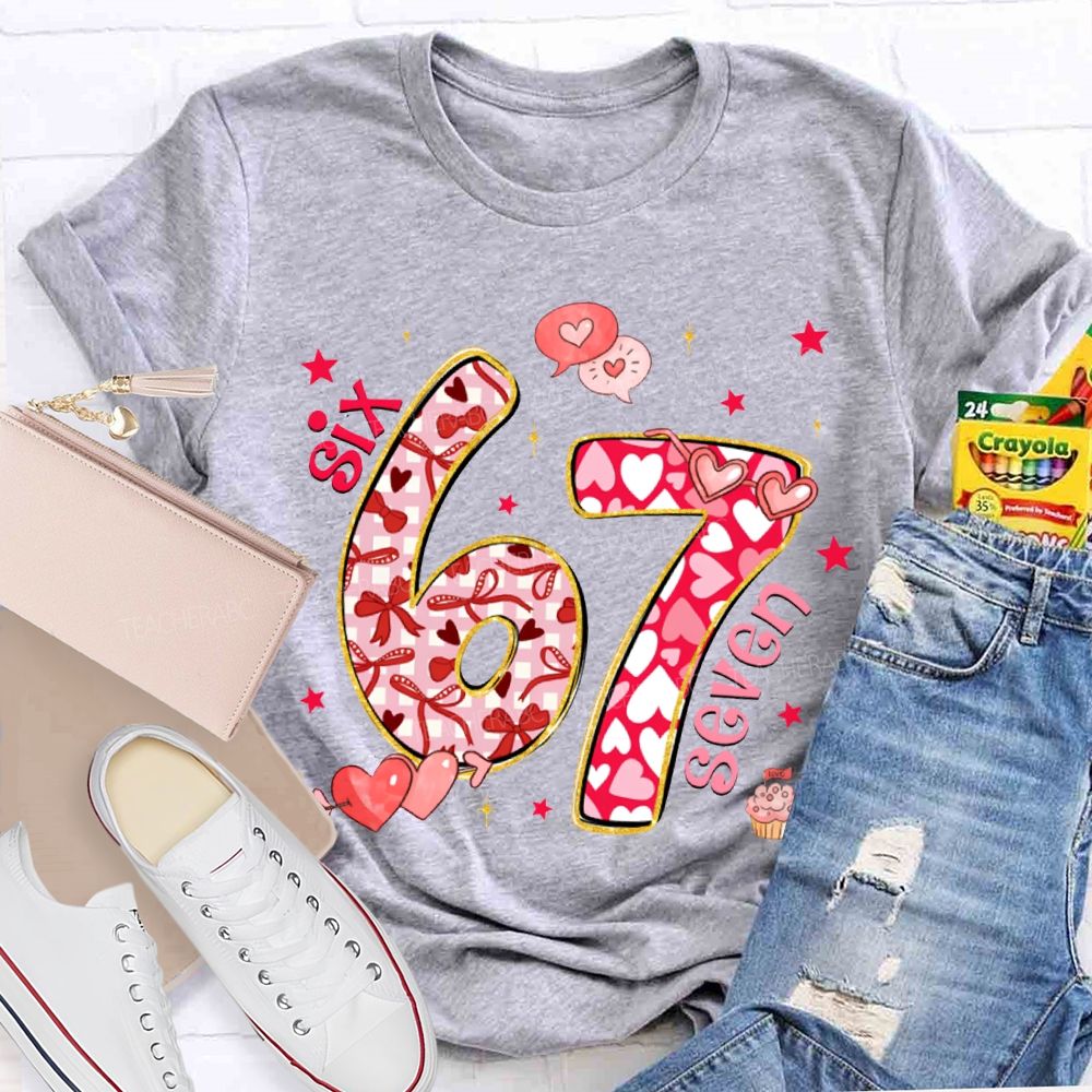 Six Seven Bow And Heart Font T-shirt