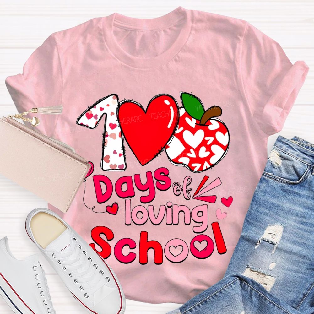 100 Days Of Loving School Heart And Apple Prints T-shirt