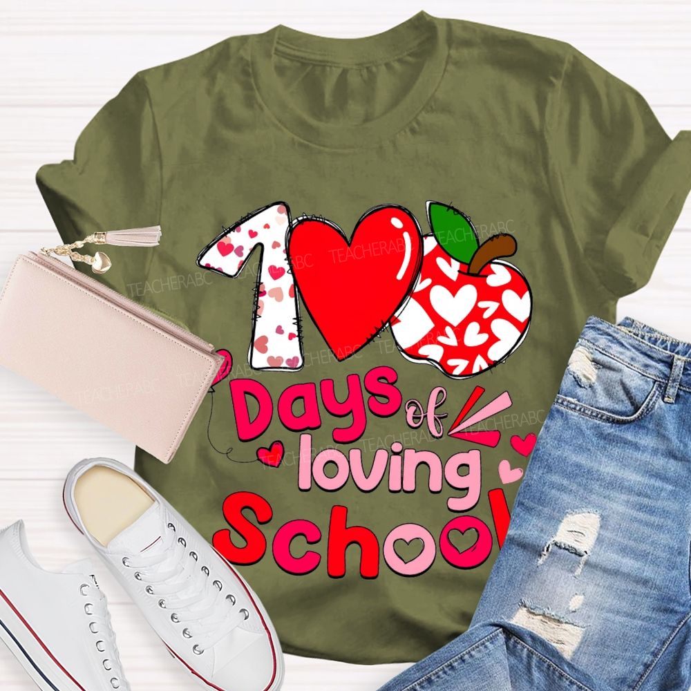 100 Days Of Loving School Heart And Apple Prints T-shirt