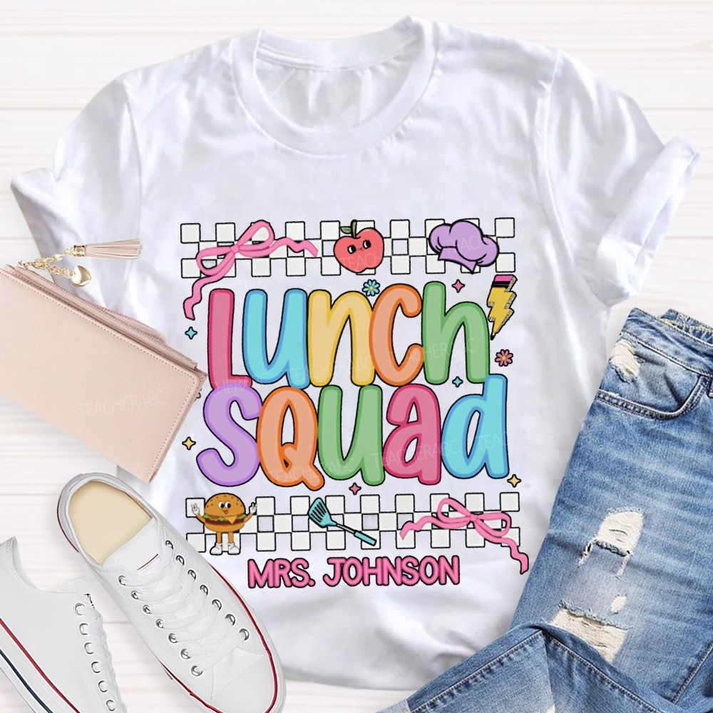 Personalized Name Lunch Lady Colorful Lettering And Checkered Patterns T-shirt