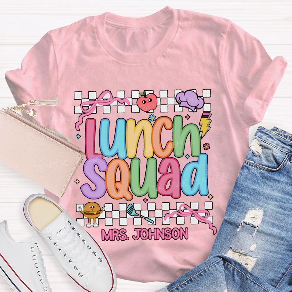 Personalized Name Lunch Lady Colorful Lettering And Checkered Patterns T-shirt