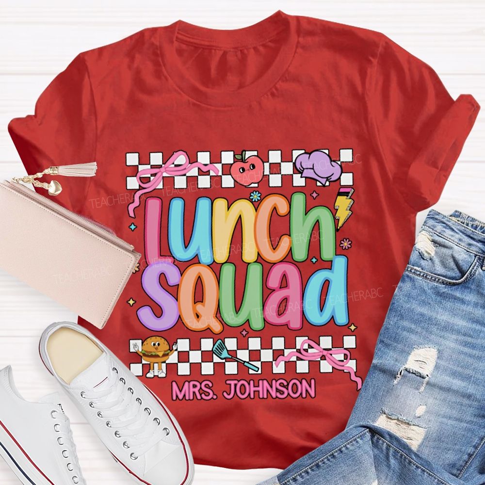 Personalized Name Lunch Lady Colorful Lettering And Checkered Patterns T-shirt