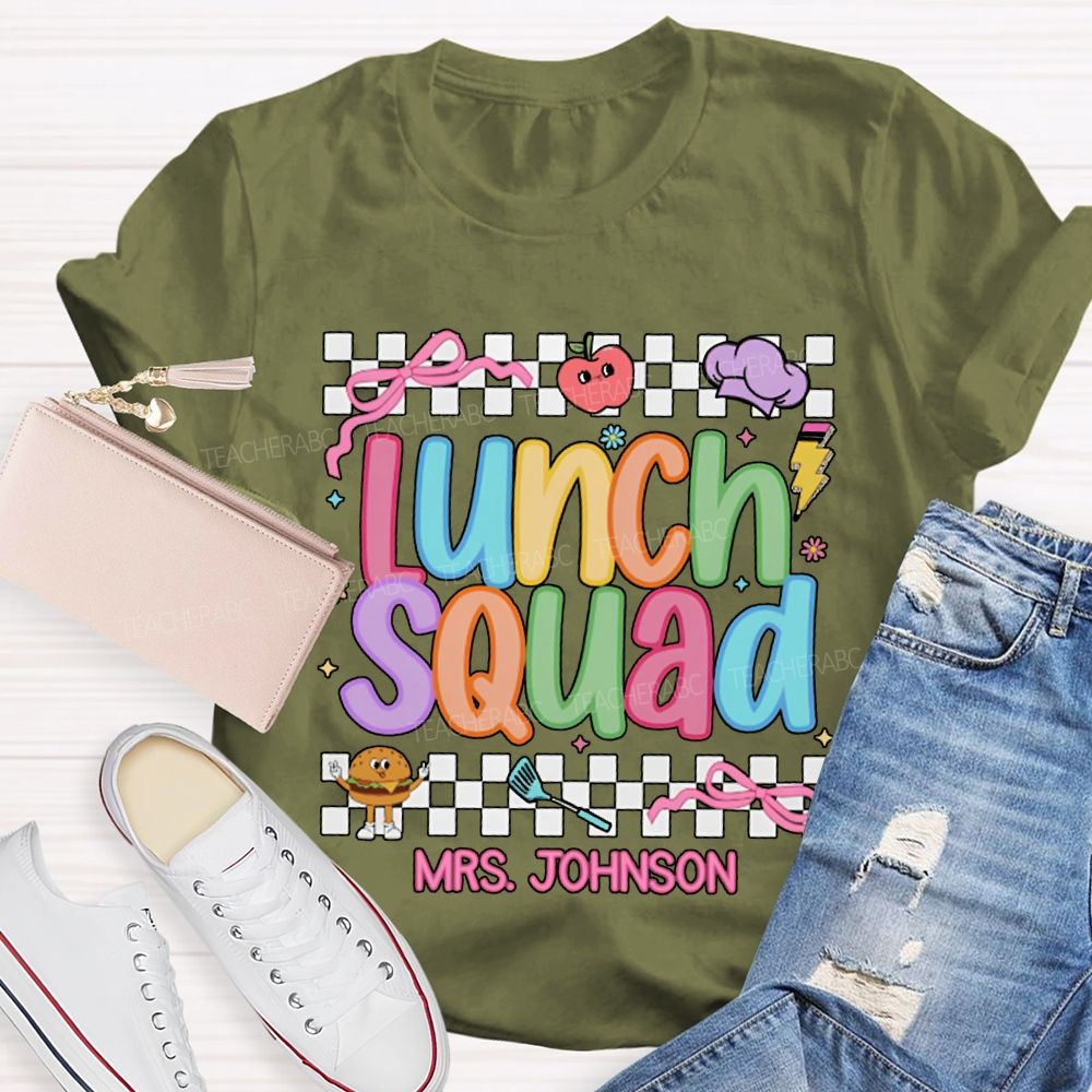 Personalized Name Lunch Lady Colorful Lettering And Checkered Patterns T-shirt