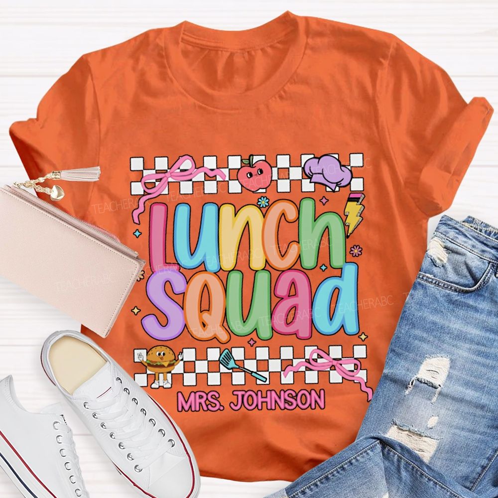 Personalized Name Lunch Lady Colorful Lettering And Checkered Patterns T-shirt