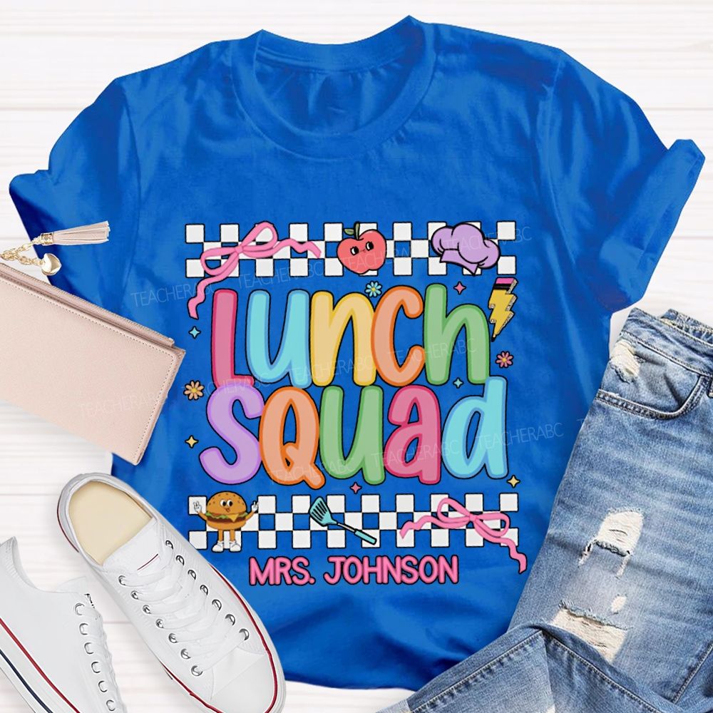 Personalized Name Lunch Lady Colorful Lettering And Checkered Patterns T-shirt