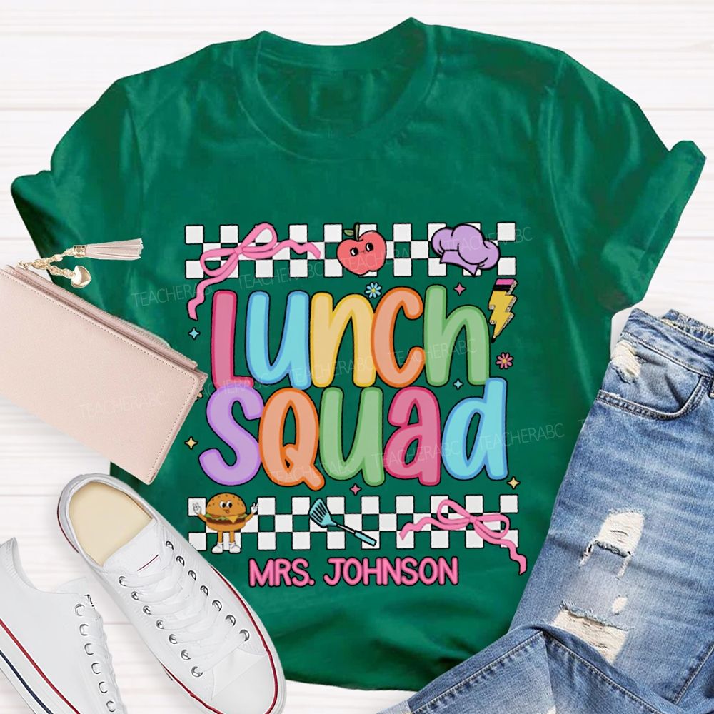 Personalized Name Lunch Lady Colorful Lettering And Checkered Patterns T-shirt