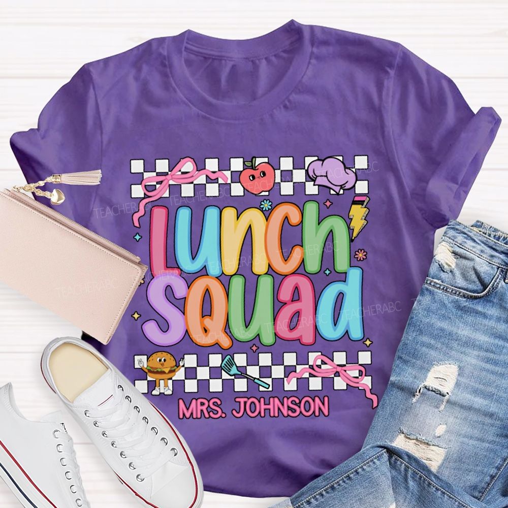 Personalized Name Lunch Lady Colorful Lettering And Checkered Patterns T-shirt