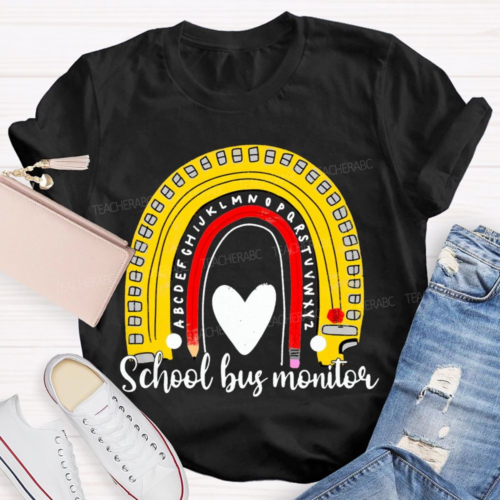 School Bus Monitor Heart And Curved Pencil Print T-shirt