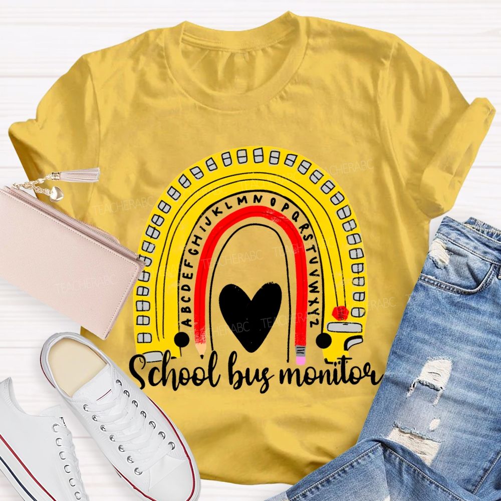 School Bus Monitor Heart And Curved Pencil Print T-shirt