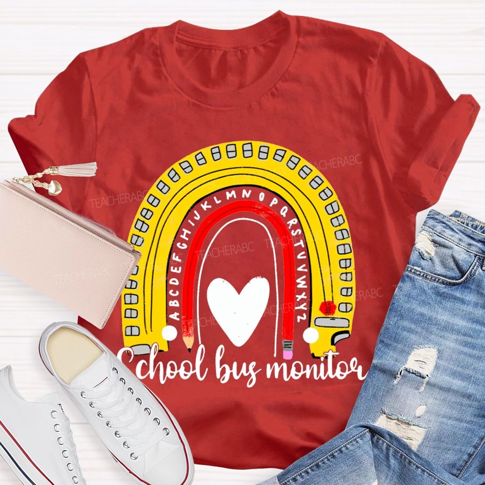 School Bus Monitor Heart And Curved Pencil Print T-shirt