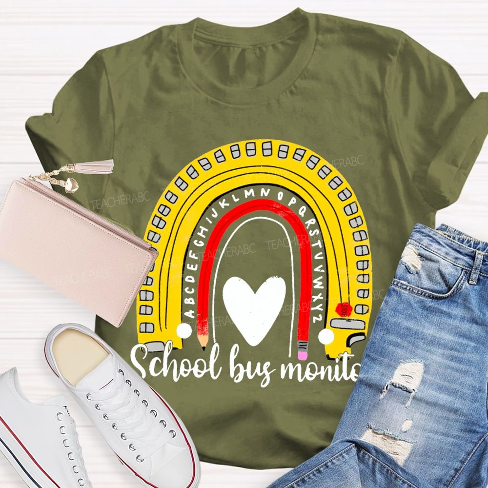School Bus Monitor Heart And Curved Pencil Print T-shirt