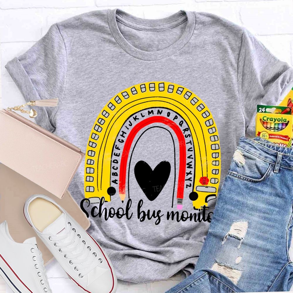 School Bus Monitor Heart And Curved Pencil Print T-shirt