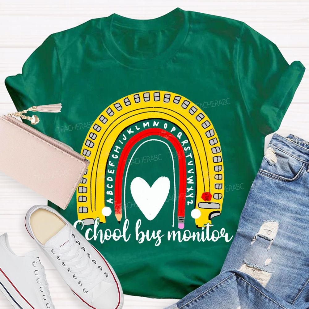 School Bus Monitor Heart And Curved Pencil Print T-shirt