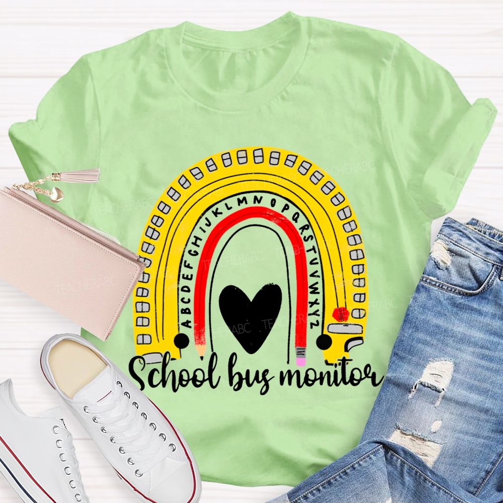 School Bus Monitor Heart And Curved Pencil Print T-shirt
