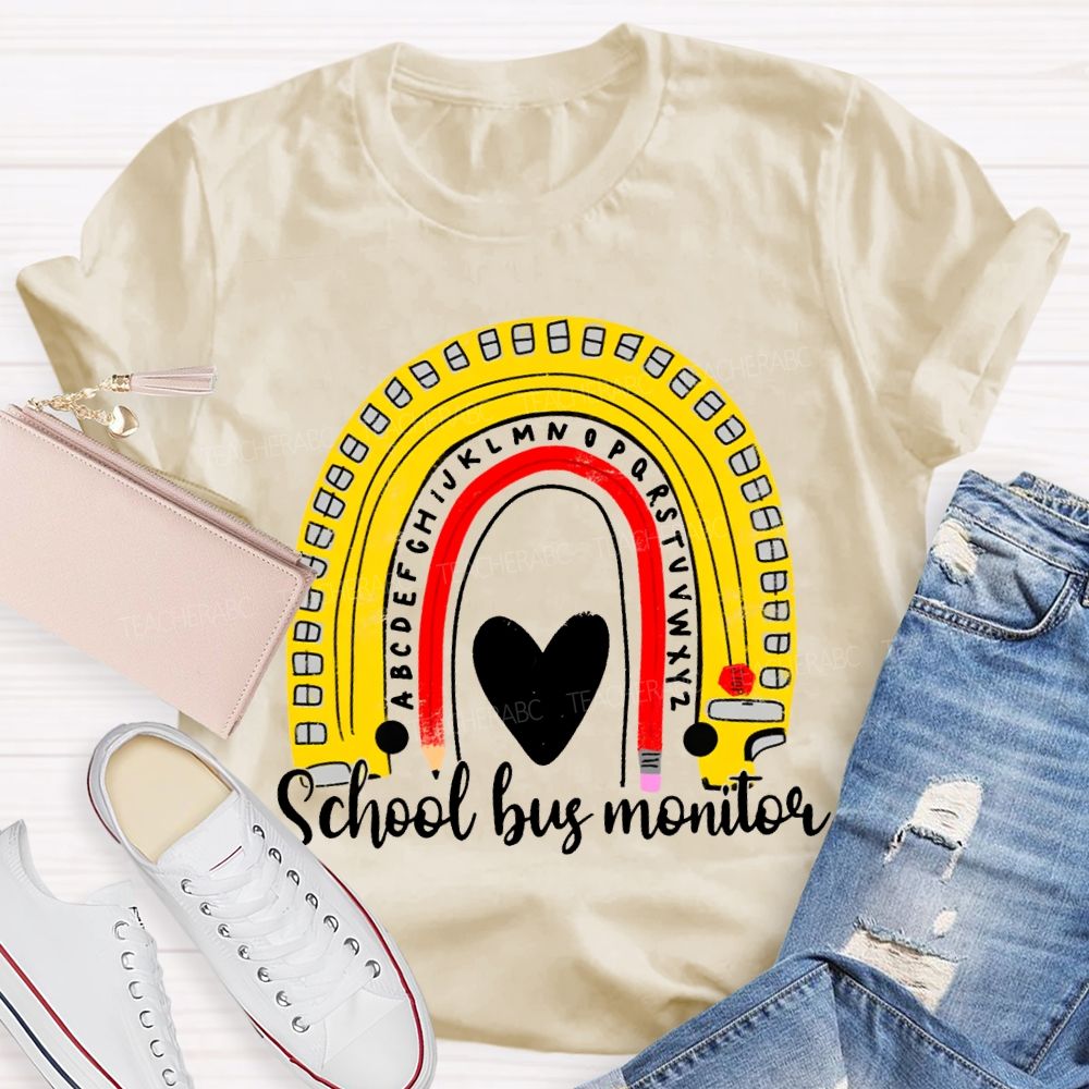 School Bus Monitor Heart And Curved Pencil Print T-shirt
