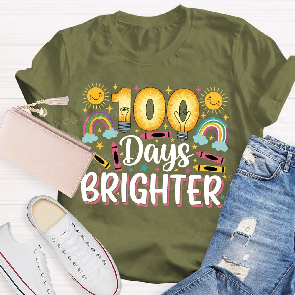 100 Days Brighter Sun Rainbow And Crayons T-shirt