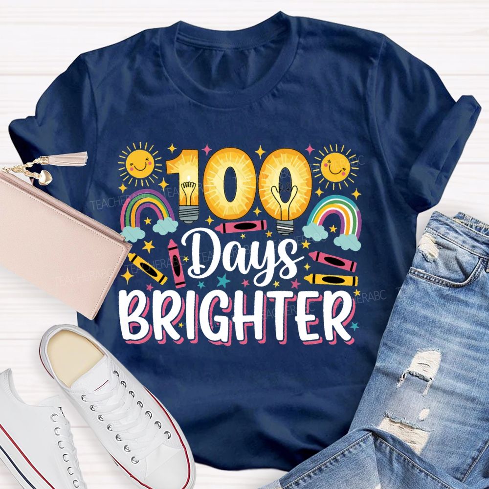 100 Days Brighter Sun Rainbow And Crayons T-shirt