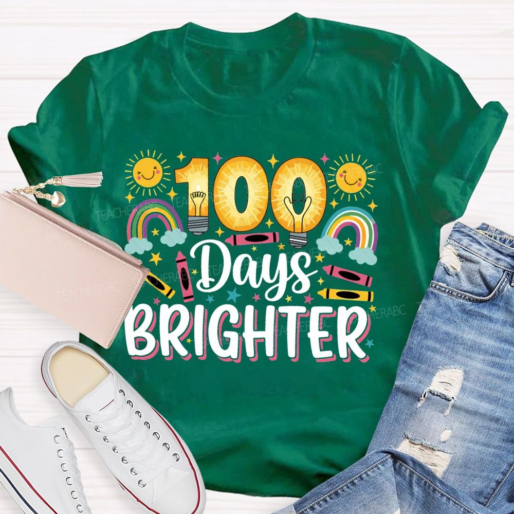 100 Days Brighter Sun Rainbow And Crayons T-shirt