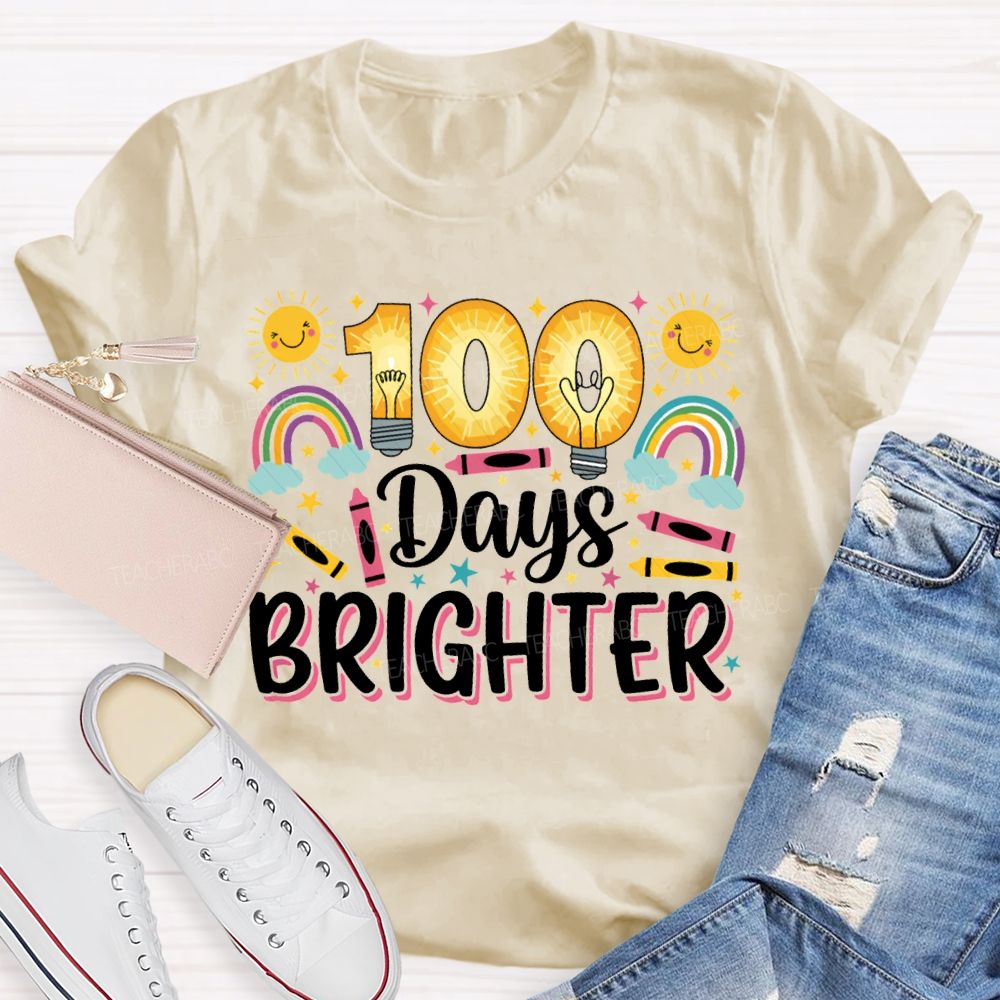 100 Days Brighter Sun Rainbow And Crayons T-shirt