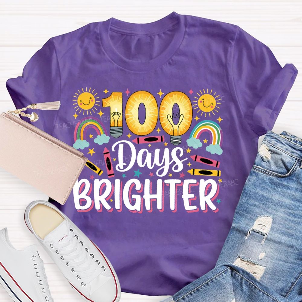 100 Days Brighter Sun Rainbow And Crayons T-shirt