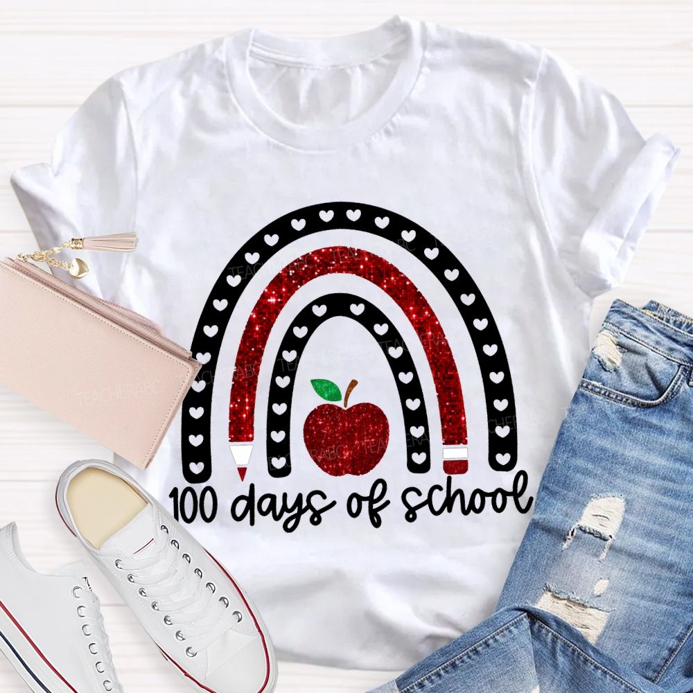 100 Days Of School Cutout Heart And Apple Print T-shirt