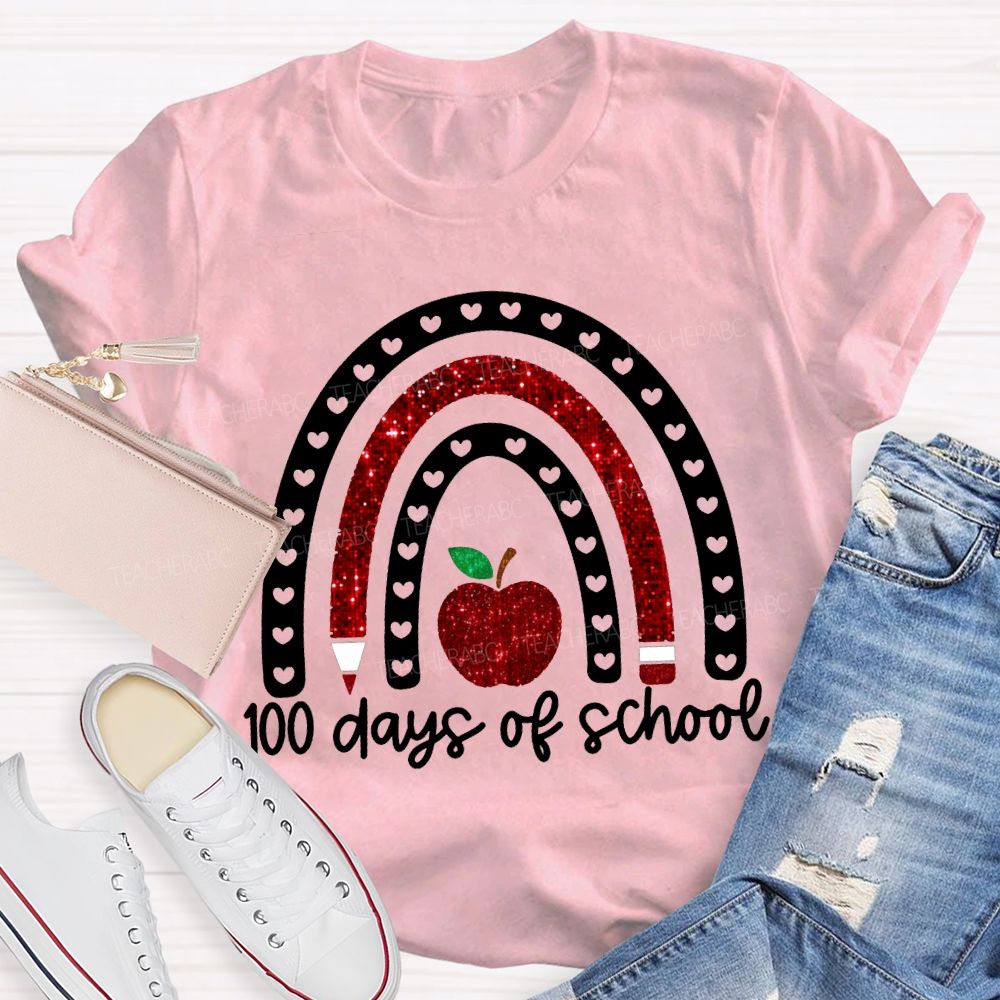 100 Days Of School Cutout Heart And Apple Print T-shirt