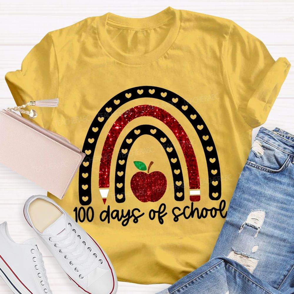100 Days Of School Cutout Heart And Apple Print T-shirt