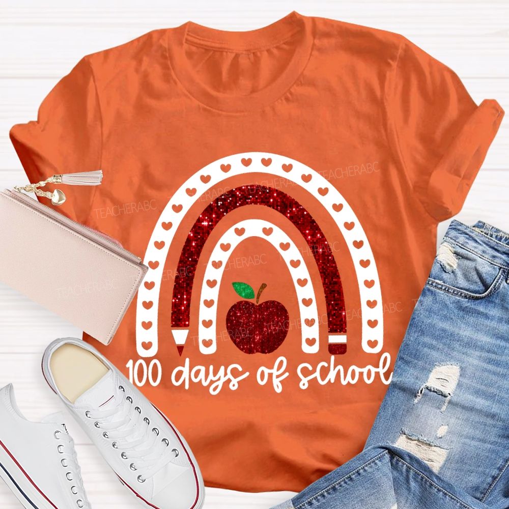 100 Days Of School Cutout Heart And Apple Print T-shirt