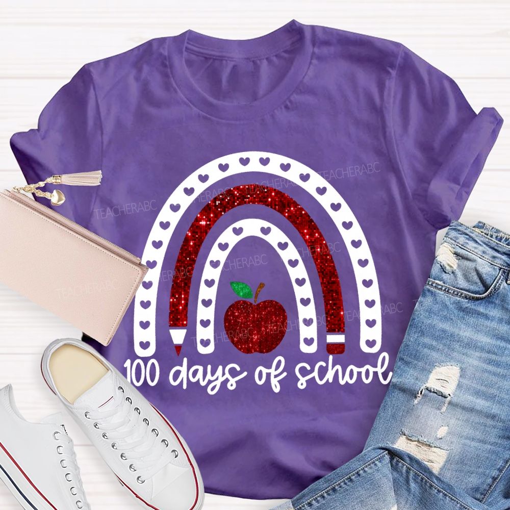 100 Days Of School Cutout Heart And Apple Print T-shirt