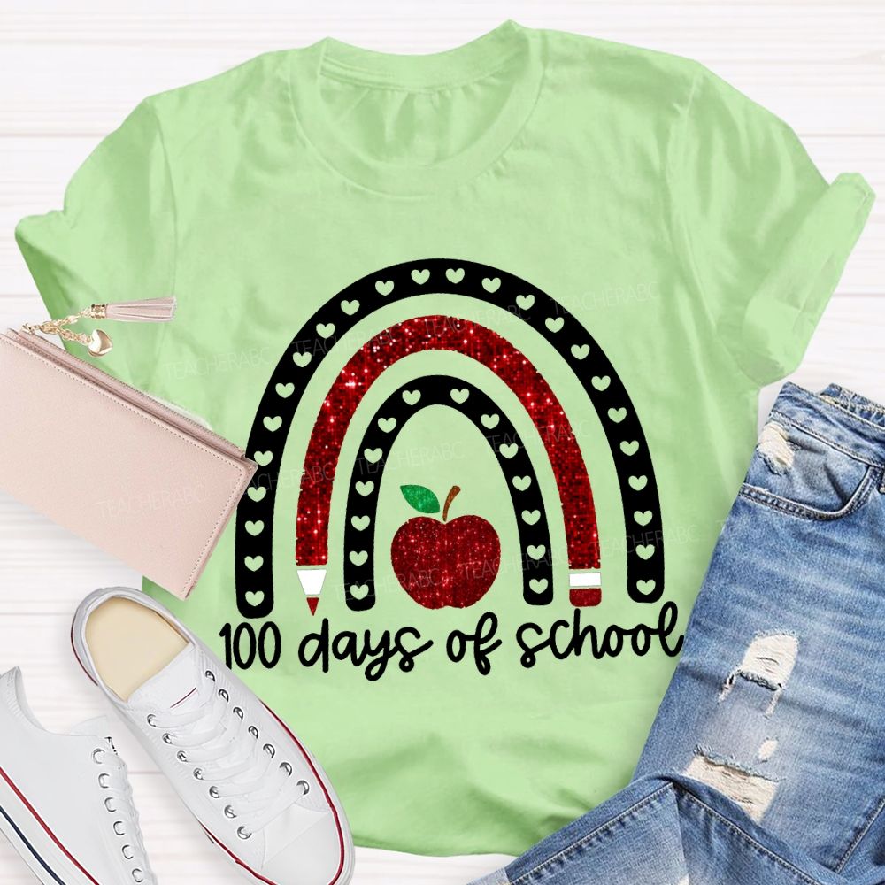 100 Days Of School Cutout Heart And Apple Print T-shirt