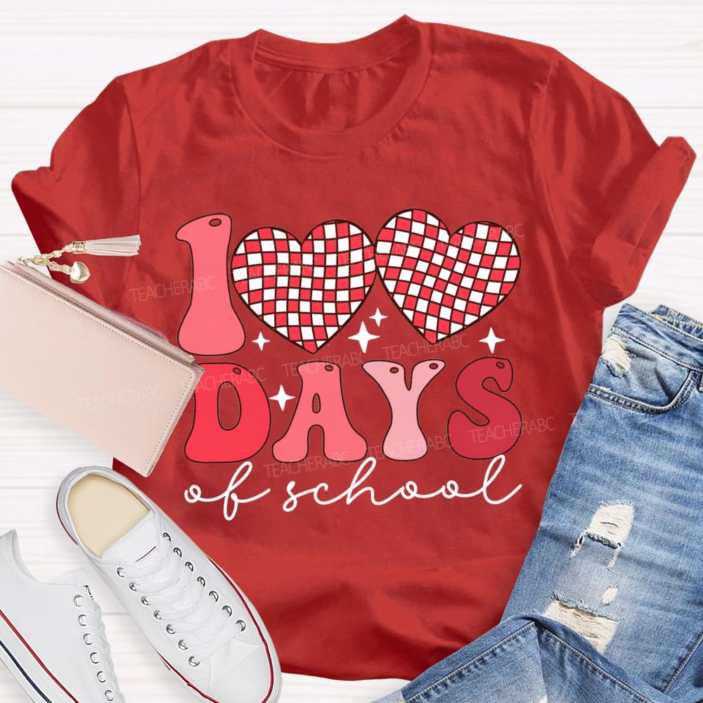 100 Days Of School Checkered Heart Print T-shirt