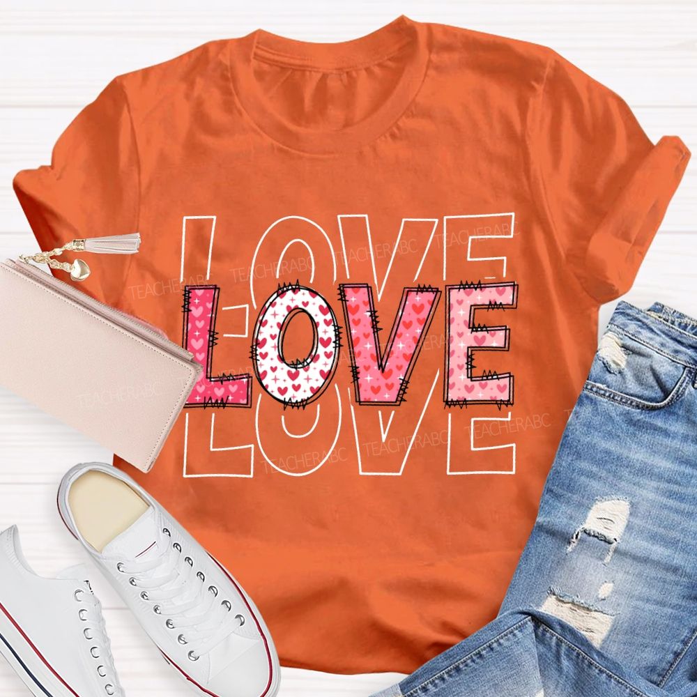 Love Teacher Pink Heart Font T-shirt