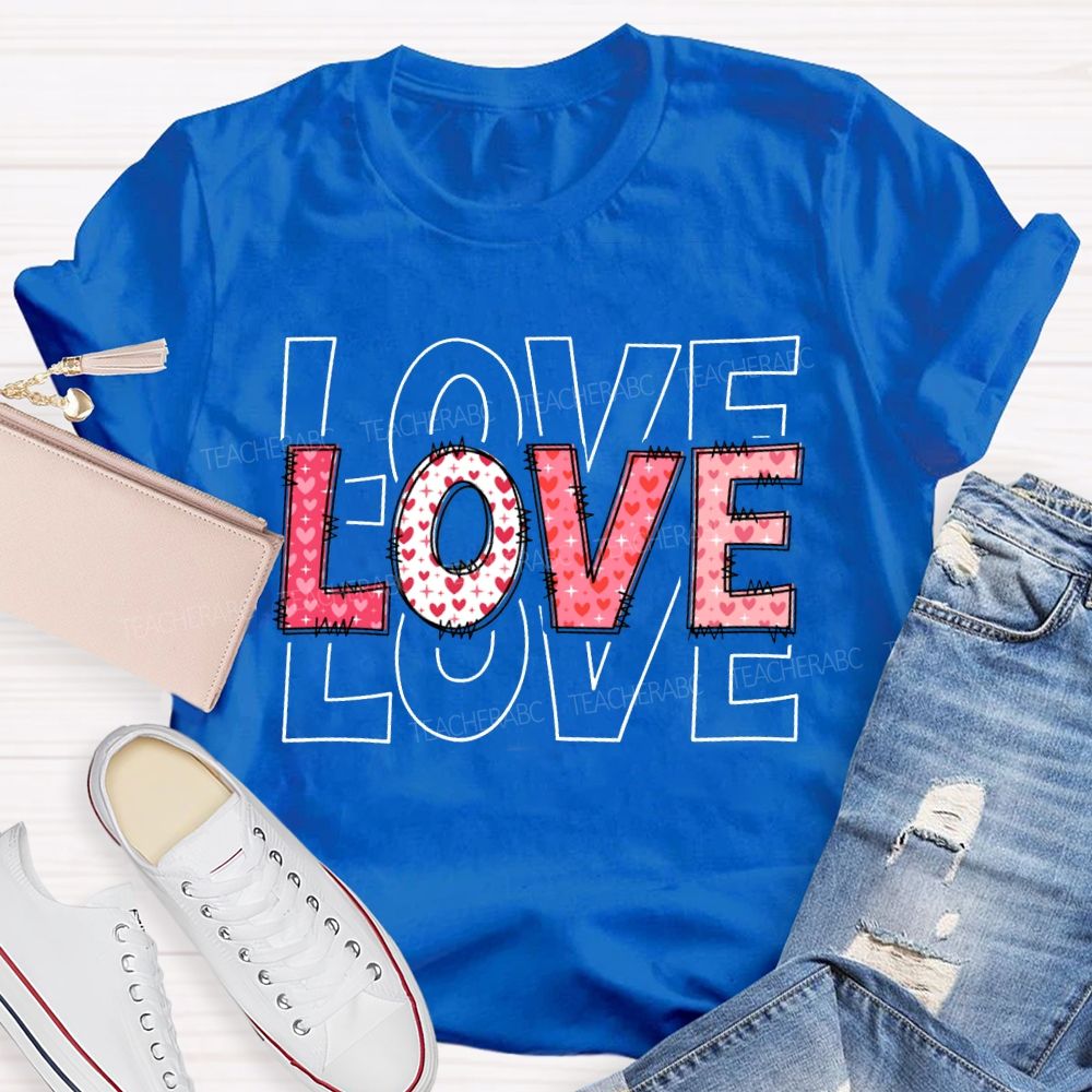 Love Teacher Pink Heart Font T-shirt