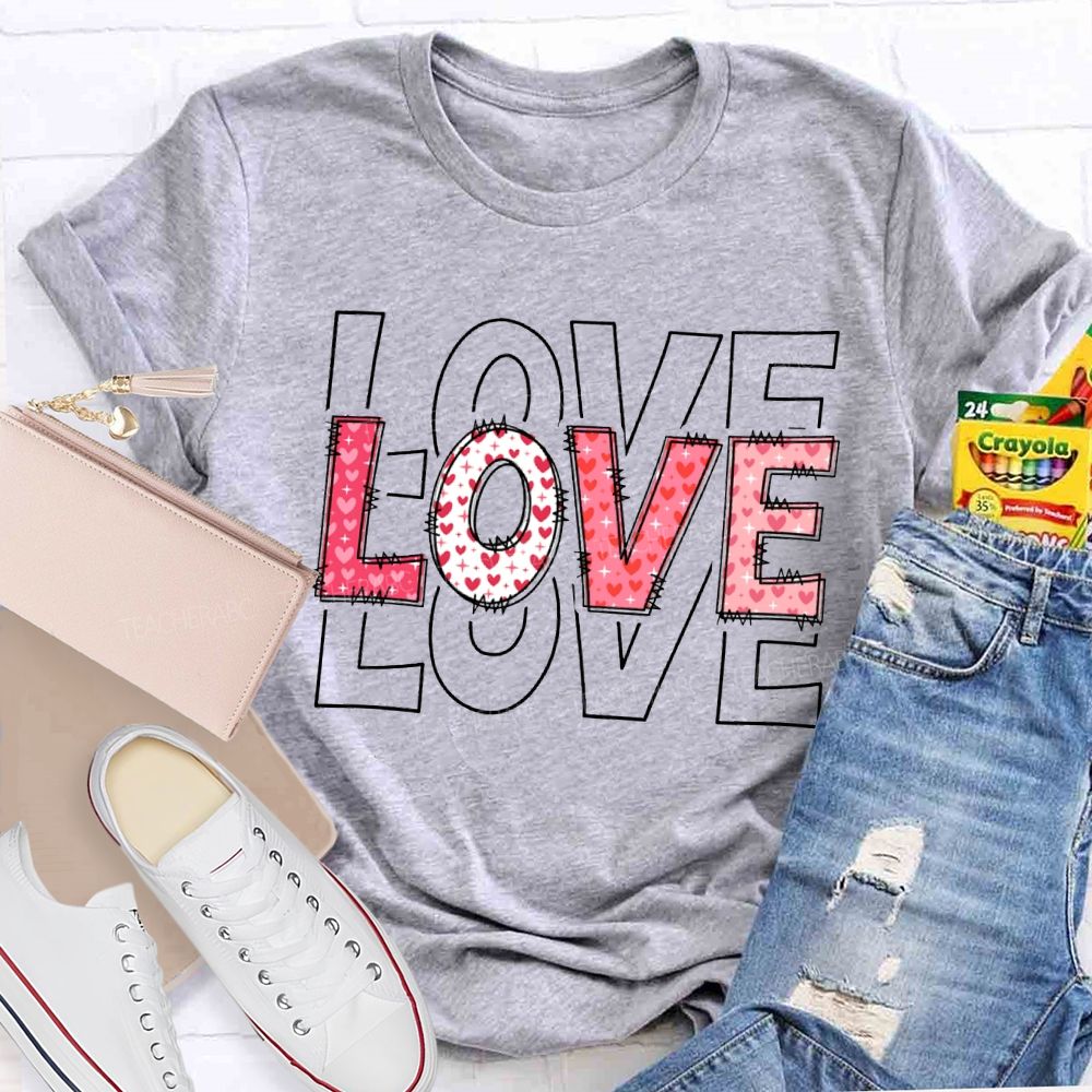 Love Teacher Pink Heart Font T-shirt