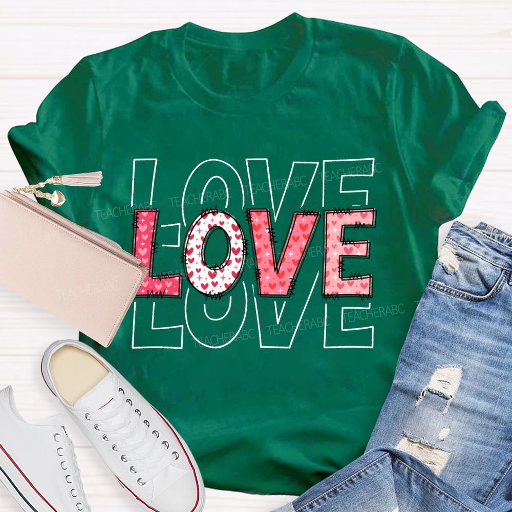 Love Teacher Pink Heart Font T-shirt