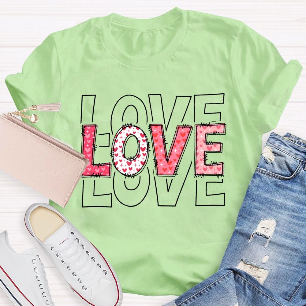 Love Teacher Pink Heart Font T-shirt