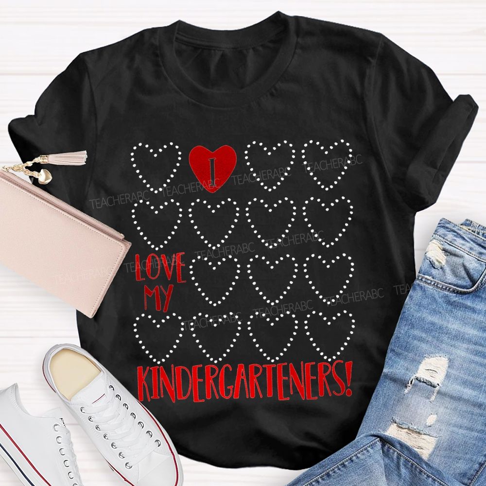 L Love My Kindergarteners Polka Dot Heart Print T-shirt