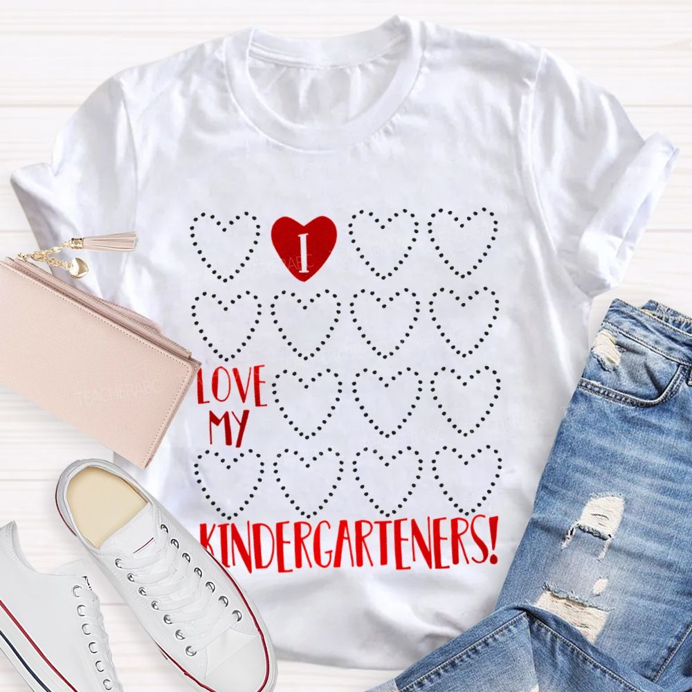 L Love My Kindergarteners Polka Dot Heart Print T-shirt
