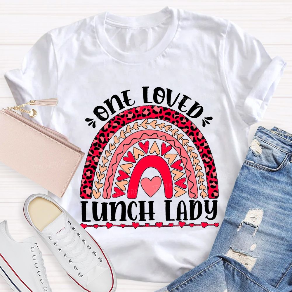 One Love Lunch Lady Leopard Print Curves And Heart Pri T-shirt
