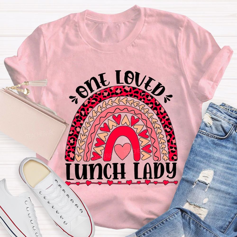 One Love Lunch Lady Leopard Print Curves And Heart Pri T-shirt