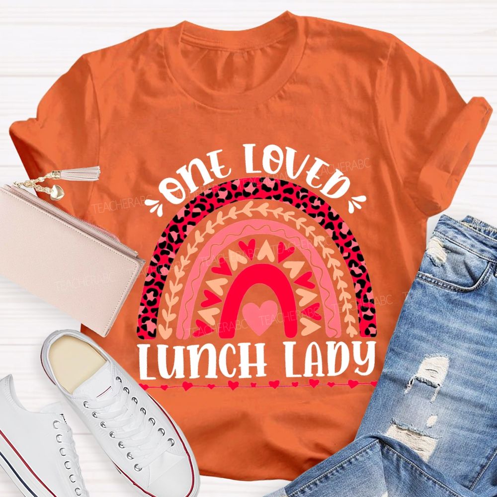 One Love Lunch Lady Leopard Print Curves And Heart Pri T-shirt