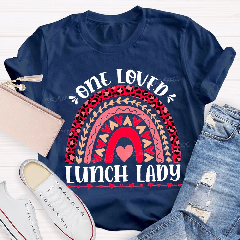 One Love Lunch Lady Leopard Print Curves And Heart Pri T-shirt