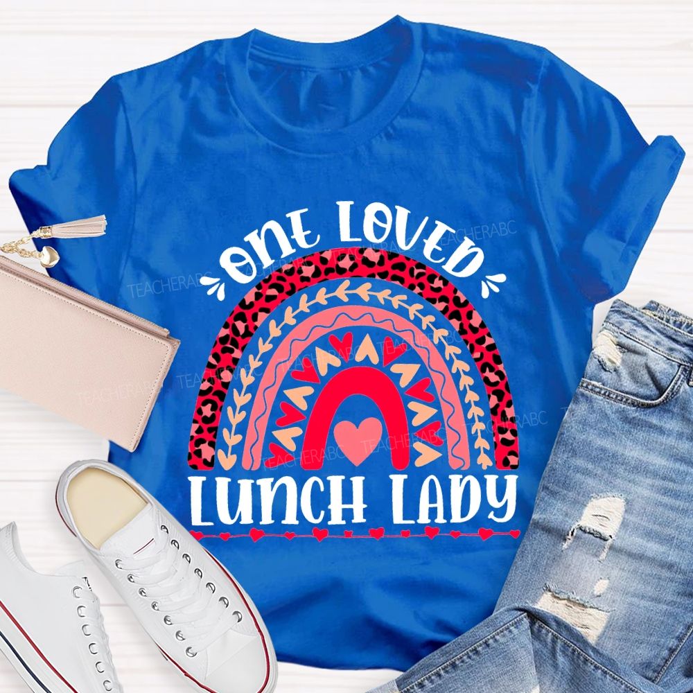 One Love Lunch Lady Leopard Print Curves And Heart Pri T-shirt
