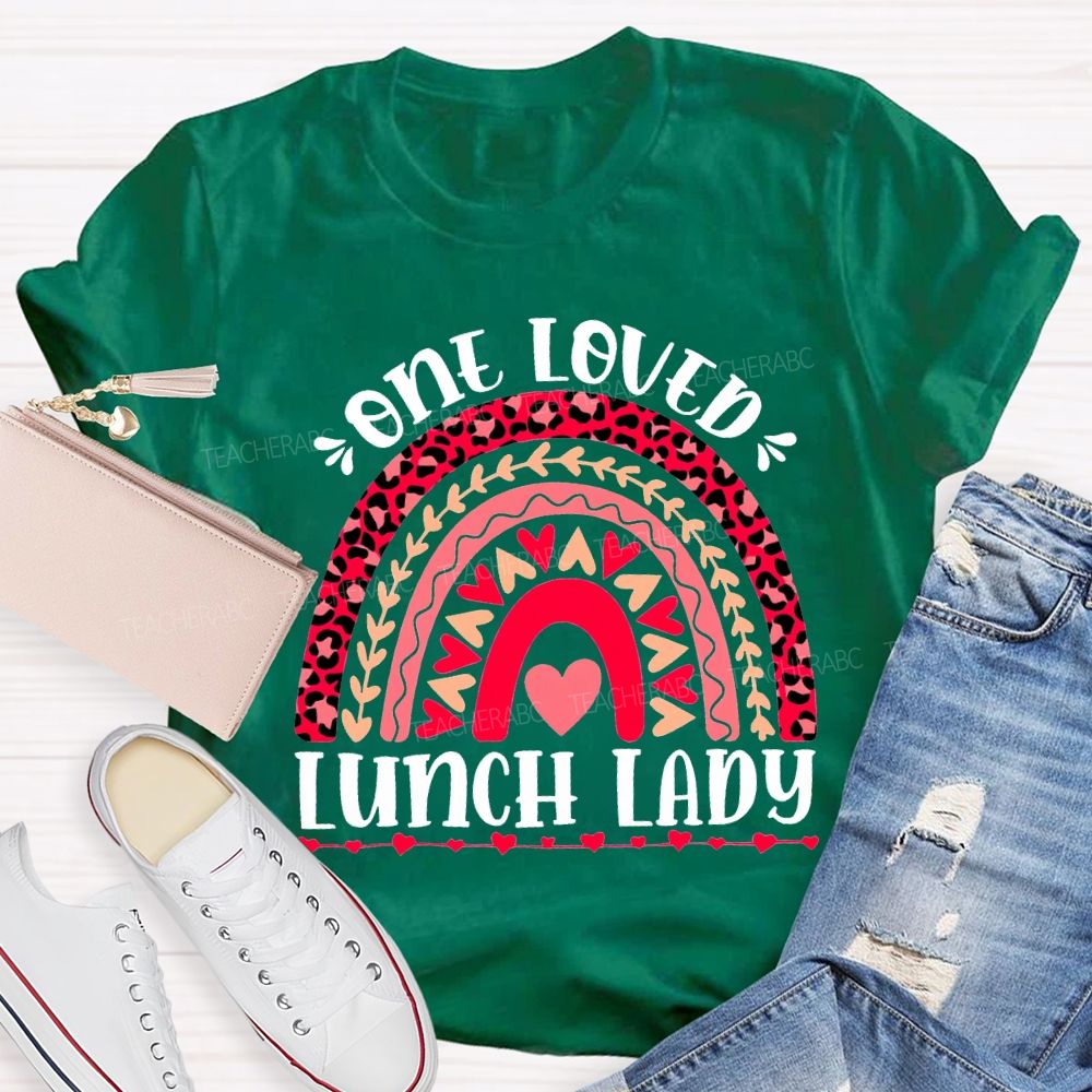 One Love Lunch Lady Leopard Print Curves And Heart Pri T-shirt